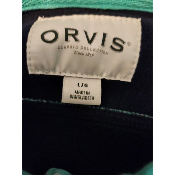 Orvis Flannel Sweater Women's Large‎ Snaps Plaid Greenish Blue - Picture 5 of 5